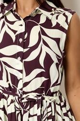 M&Co Petite Berry Purple Leaf Printed Sleeveless Midi Dress | M&Co 5