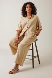 EVANS Plus Size Natural Brown Linen Shirt  | Yours Clothing 3