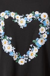 YOURS Plus Size Black Daisy Heart T-Shirt | Yours Clothing 4