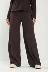 LTS Tall Women's Chocolate Brown Brushed Ribbed Wide Leg Trousers | Long Tall Sally 1