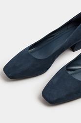 Navy Blue Faux Suede Mid Block Heel Court Shoes In Extra Wide EEE Fit | Yours Clothing 5