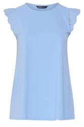 YOURS Curve Light Blue Broderie Anglaise Frill Vest Top