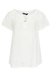 YOURS Curve White Tie Neck Broderie Anglaise Top