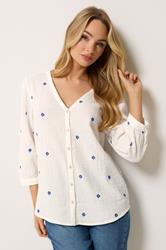 M&Co White Floral Embroidered Cotton Blouse | M&Co 1