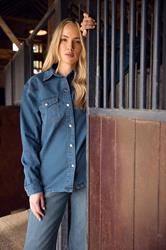 LTS Tall Blue Denim Mid Wash Cotton Shirt | Long Tall Sally 3