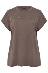 YOURS Curve Chocolate Brown Stud Grown-On Sleeve T-Shirt