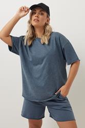 YOURS Plus Size Blue Acid Wash Oversized Sweat T-Shirt | Yours Clothing 1