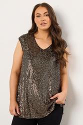 EVANS Plus Size Gold Sequin Embellished Vest Top | Evans 3