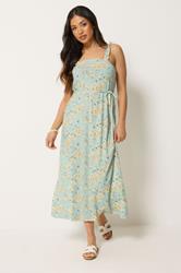 PixieGirl Petite Women's Sage Green Ditsy Floral Belted Midi Dress | PixieGirl 1