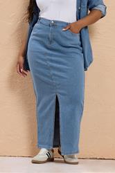 YOURS Plus Size Blue Stretch Denim Maxi Skirt | Yours Clothing  3