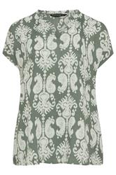EVANS Curve Green Abstract Notch Neck Blouse