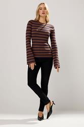 LTS Tall Chocolate Brown Striped Ribbed Jumper | Long Tall Sally 1