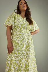 EVANS Plus Size Chartreuse Green Leaf Print Midi Dress | Evans  3