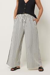 YOURS Plus Size White Stripe Paper Bag Waist Trousers | Yours Clothing 3