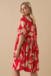 YOURS Plus Size Red Abstract Floral Tie Neck Mini Dress | Yours Clothing 2