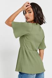 PixieGirl Petite Women's Sage Green Ribbed Smock Top | PixieGirl 2