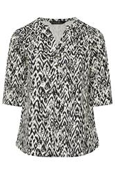 EVANS Curve Black Abstract Print Pleat Front Henley Top