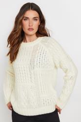 LTS Tall Women's Ivory White Patchwork Cable Knit Jumper | Long Tall Sally 3