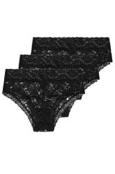 YOURS 3 PACK Curve Black Lace Brazilian Briefs | Yours Clothing  3