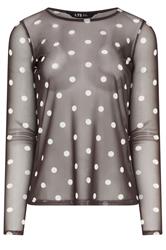 LTS Tall Chocolate Brown Polka Dot Mesh Top