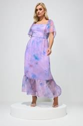 YOURS LONDON Plus Size Purple Abstract Organza Dress | Yours Clothing 2