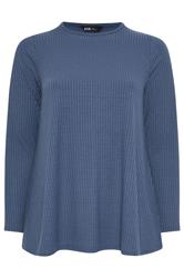 YOURS Curve Denim Blue Ribbed Swing T-Shirt