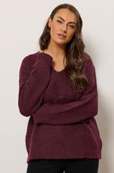 EVANS Plus Size Purple Knitted V-Neck Jumper | Evans  1
