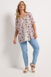 YOURS Plus Size Natural Brown Ditsy Floral Top | Yours Clothing 1