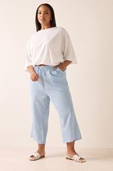 YOURS Plus Size Light Blue Stripe Linen Cropped Trousers | Yours Clothing 2