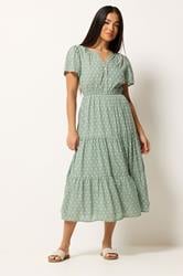 M&Co Petite Sage Green Dobby Tiered Maxi Dress | M&Co 1