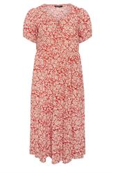 EVANS Curve Orange Ditsy Tie Neck Dress