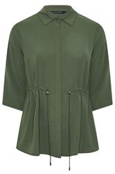 EVANS Curve Khaki Green Collared Shacket