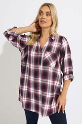 YOURS Plus Size Black & Pink Check Overhead Shirt | Yours Clothing 3
