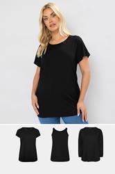 YOURS Plus Size 3 PACK Black Core T-Shirt Essentials Set | Yours Clothing 1
