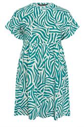 YOURS Curve Turquoise Green Abstract Frill Sleeve Tunic Dress