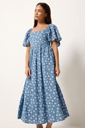PixieGirl Petite Women's Blue Daisy Midi Dress | PixieGirl 1