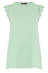 YOURS Curve Mint Green Broderie Anglaise Frill Vest Top