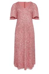 LUXE Curve Pink Hand Embellished Angel Sleeve Maxi Dress