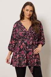 EVANS Plus Size Pink Paisley Print Wrap Top | Evans 2