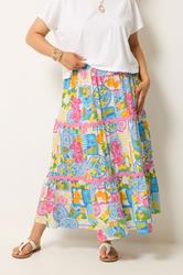 YOURS Plus Size White Tile Print Tiered Maxi Skirt | Yours Clothing 1