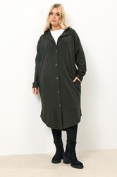 YOURS Plus Size Khaki Green Button Through Hooded Jacket | Yours Clothing 1