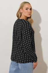 LTS Tall Black Woven Spot Raglan Blouse | Long Tall Sally 2