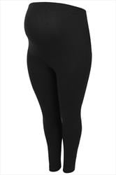 BUMP IT UP MATERNITY Black Cotton Essential Leggings With Comfort Panel Plus Size 16 to 32 2