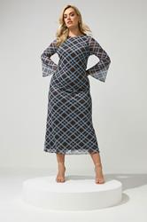 YOURS LONDON Plus Size Chocolate Brown & Blue Checked Mesh Dress | Yours Clothing 3
