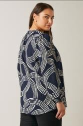 EVANS Plus Size Navy Blue Linear Print Jersey Crepe Blouse | Evans 4