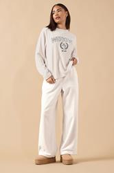 PixieGirl Petite Women's Ivory White Fleece Wide Leg Trousers | PixieGirl 3