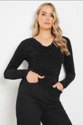 LTS Tall Black Cowl Neck Asymmetric Top | Long Tall Sally 3