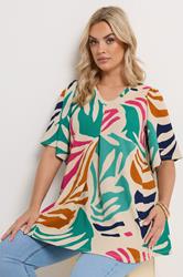 YOURS Plus Size Natural Brown Abstract Textured Pleated Front Top | Yours Clothing 3