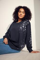 EVANS Plus Size Navy Blue Leopard Sequin Embellished Sweatshirt | Evans 3