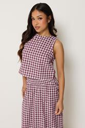 PixieGirl Petite Women's Burgundy Red Cotton Gingham Top | PixieGirl  3